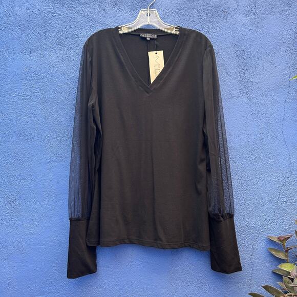 metamorphoza mesh tulle balloon sleeve jersey top - NWT - Picture 1 of 5